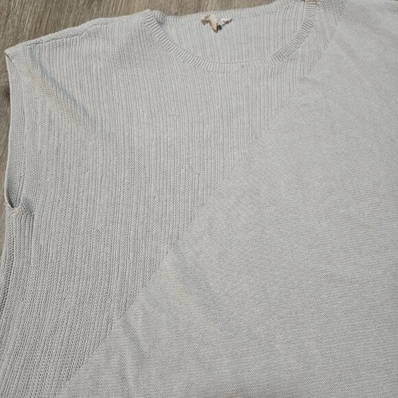 Eileen Fisher Poncho Sweater Women's Size Large Gray Tan Asymetrical Sleeveless - Picture 2 of 11